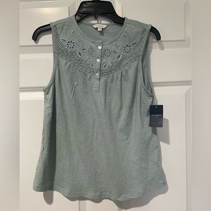 Lucky Brand Sleeveless Top with Floral Lace - Soft Green